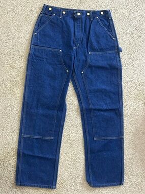 VTG Carhartt B07 Double Knee Jeans Mens 36x32 Raw Denim Suspender Carpenter Work